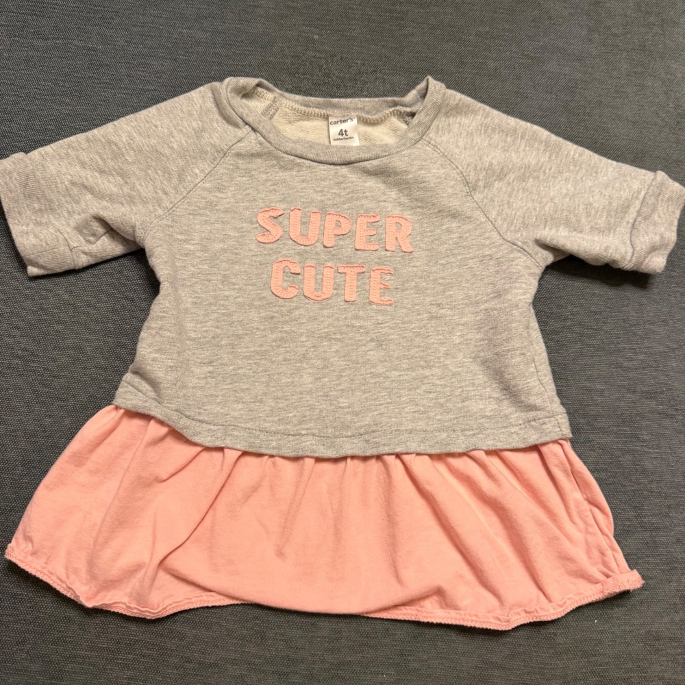 Carters Toddler Girl 4T Gray Pink Super Cute Peplum Sweatshirt Top Short Sleeve